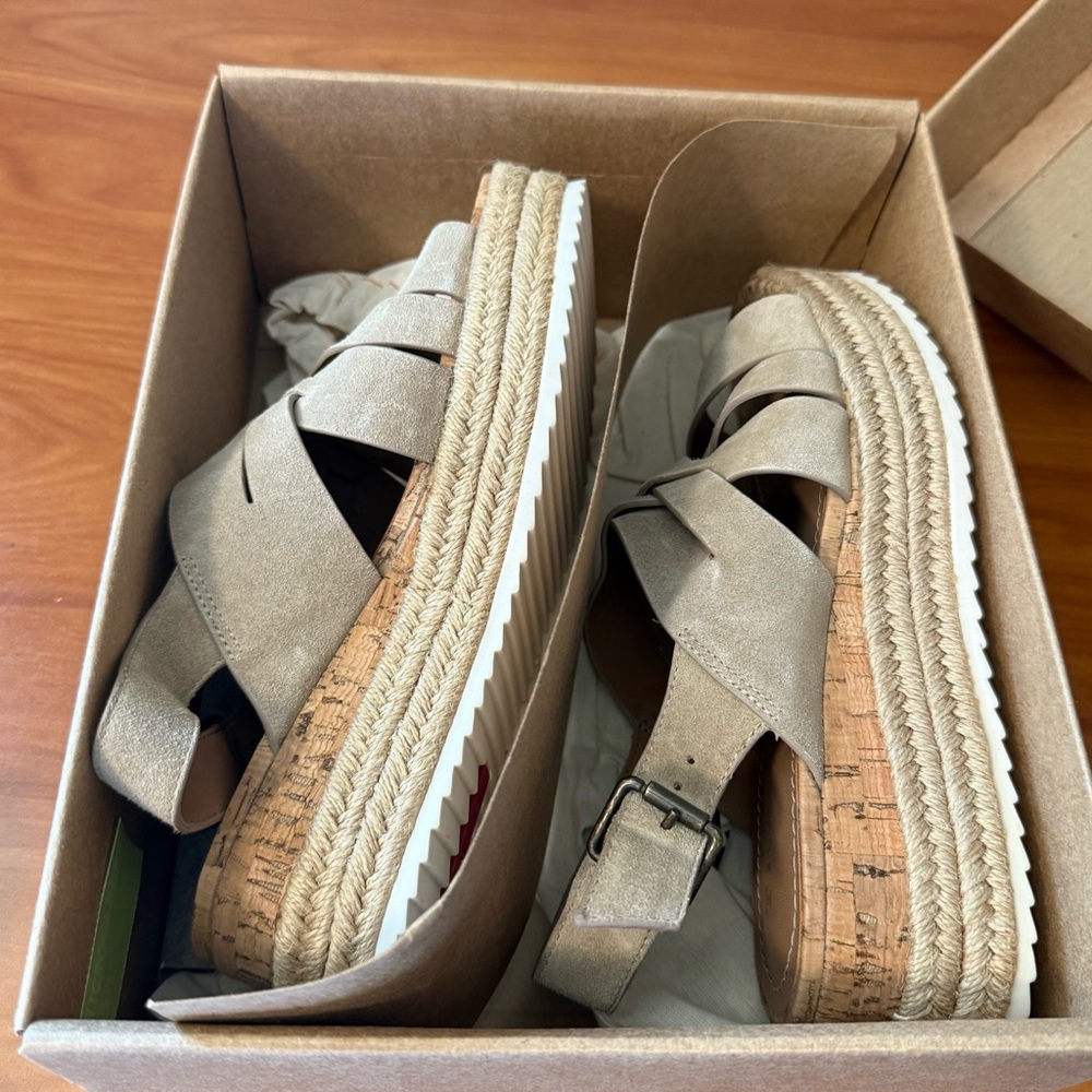 NIB Trask Women’s‎ Randi Espadrille Platform Sandals Taupe Oiled Suede 7.5 - Picture 3 of 7